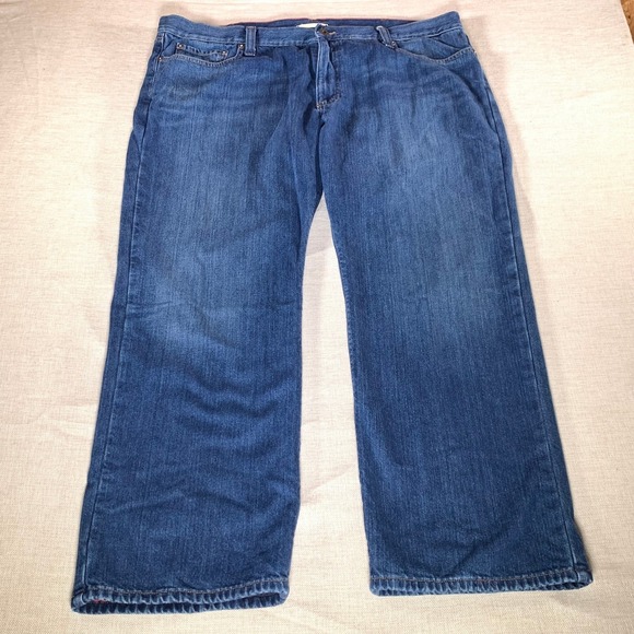 LL Bean Standard Fit Mens Flannel Lined Blue Jeans Size 42x30 - Picture 2 of 12
